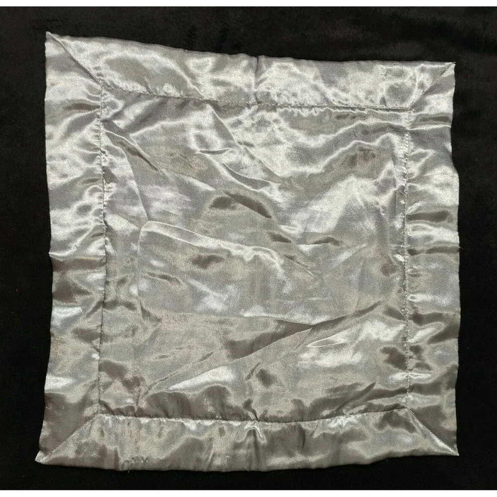 Maison Chic Baby Gray Silver Satin Security Blanket Lovey Faux Fur 14x14 Square